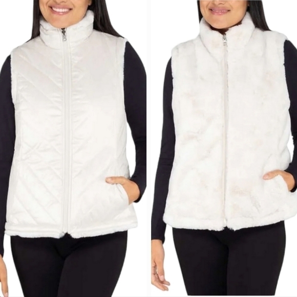 Nicole Miller Jackets & Blazers - Nicole Miller Reversible insulated Vegan fur ivory white puffer vest size L nwt